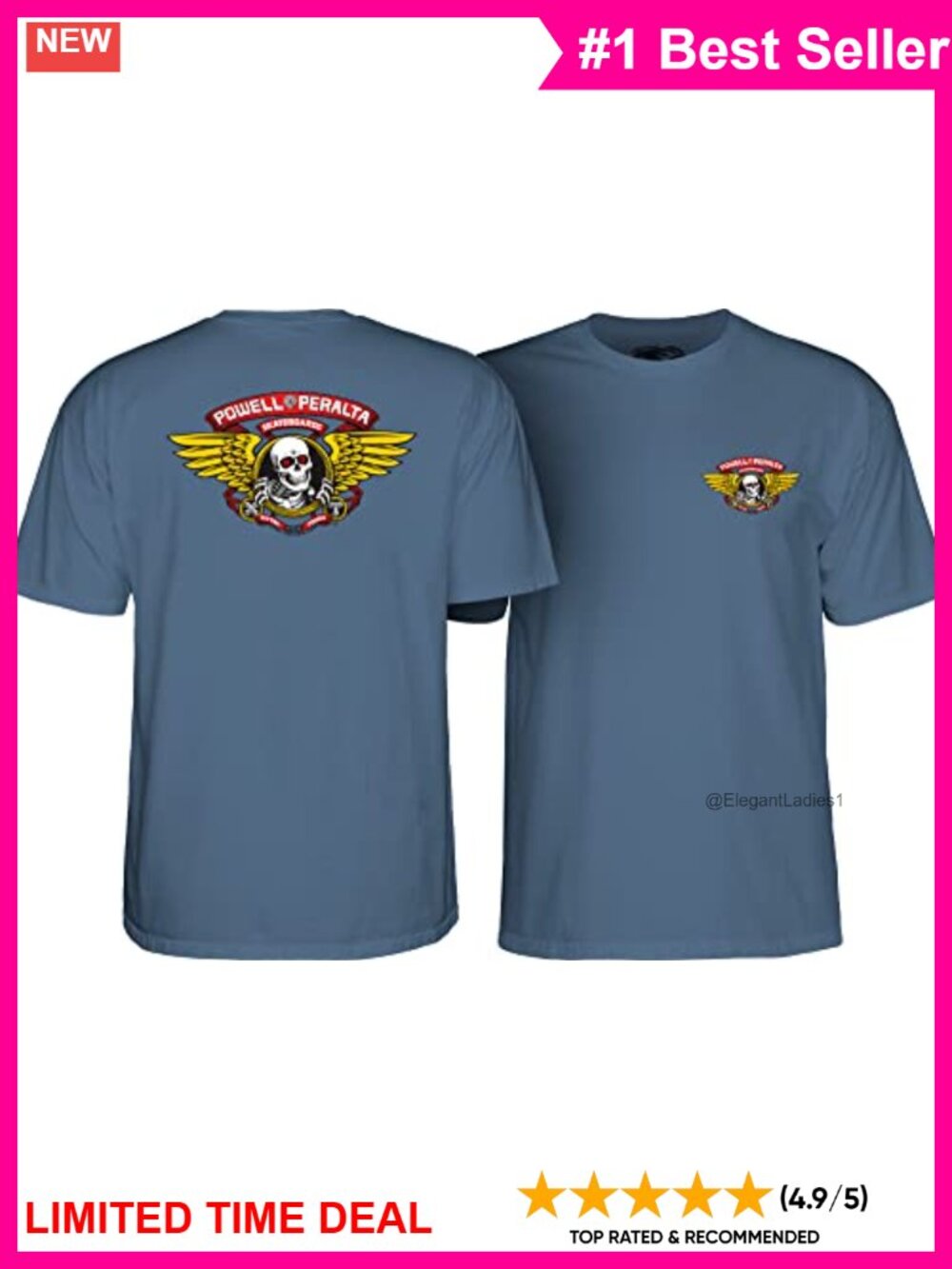 Powell Peralta Winged Ripper 100% Cotton Skate T-Shirt Crew Neck